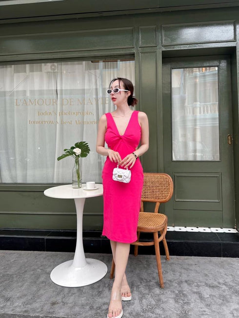 Evening V-neck Cut out Waist Split Fitted Dresses